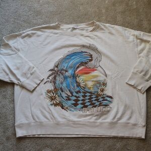 O'Neill White Sweatshirt with Blue Wave and Sunset Graphic